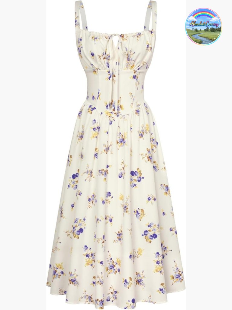 Women's Floral Corset Midi Dress With Pockets Smocked Back